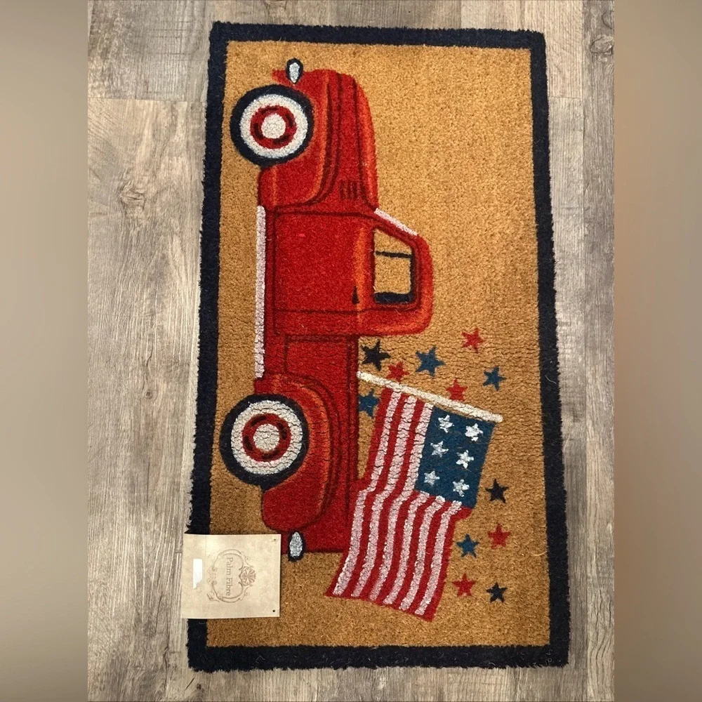Welcome Mat Palm Fiber Patriotic American Flag 4th Of July Rug 20x36”